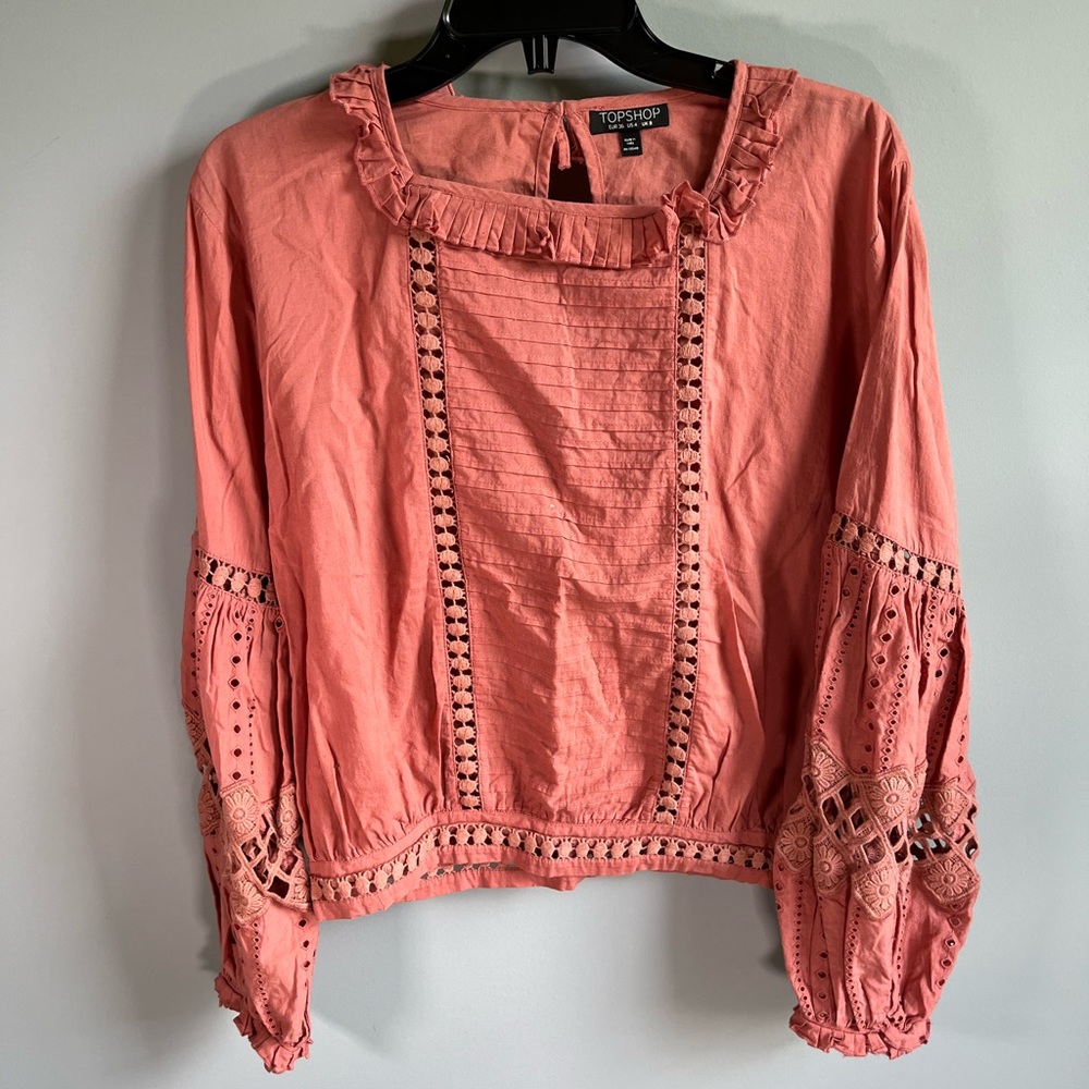 Topshop cutwork Balloon Sleeve Blouse Size 4